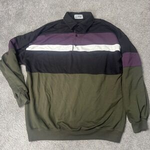 Vintage CC Sport Men's Large Long Sleeve Cotton Blend Polo Shirt Y2K Color Block